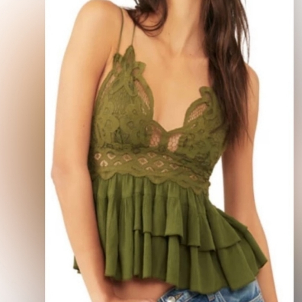 Free People Adella Cami - Moss Green Camisole Bra Top NEW!
